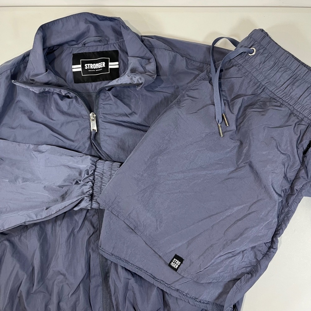 Stronger Windbreaker Jacket and Shorts Set Women S M Blue Athleisure Gym Workout